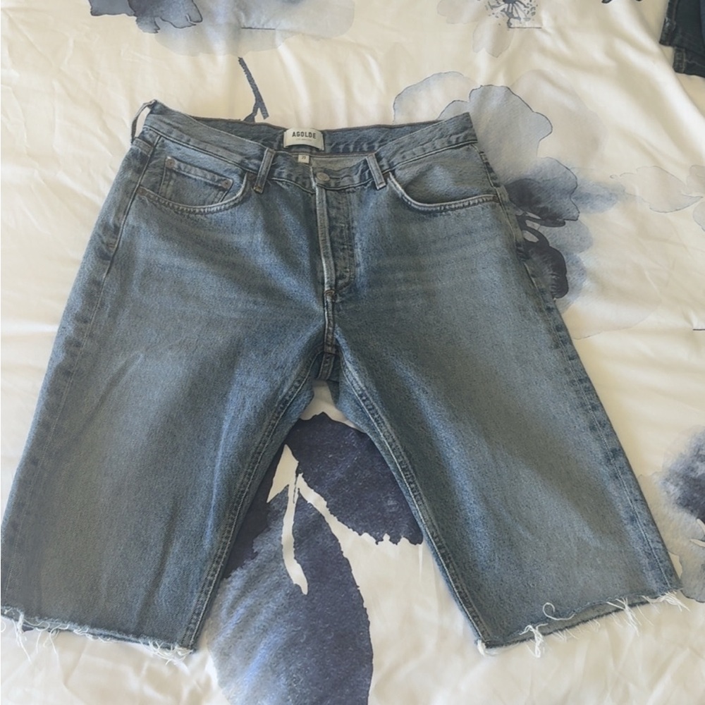 Agolde Light Blue Denim Cutoff Shorts